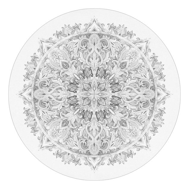 Papier peint à motifs Mandala à l'aquarelle Ornament Noir et Blanc