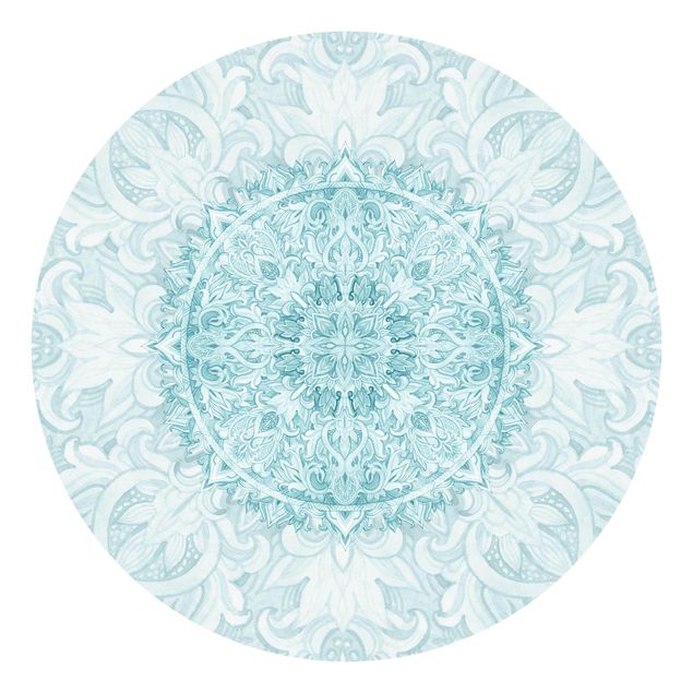 Papier peint à motifs Mandala à l'aquarelle Ornament Turquoise
