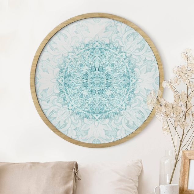 Tableaux modernes Mandala à l'aquarelle Ornament Turquoise