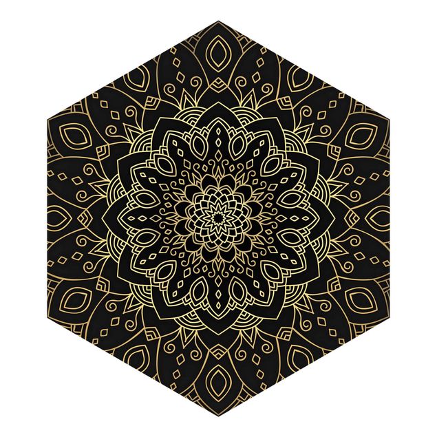 tapisserie panoramique Mandala Motif floral Or Noir