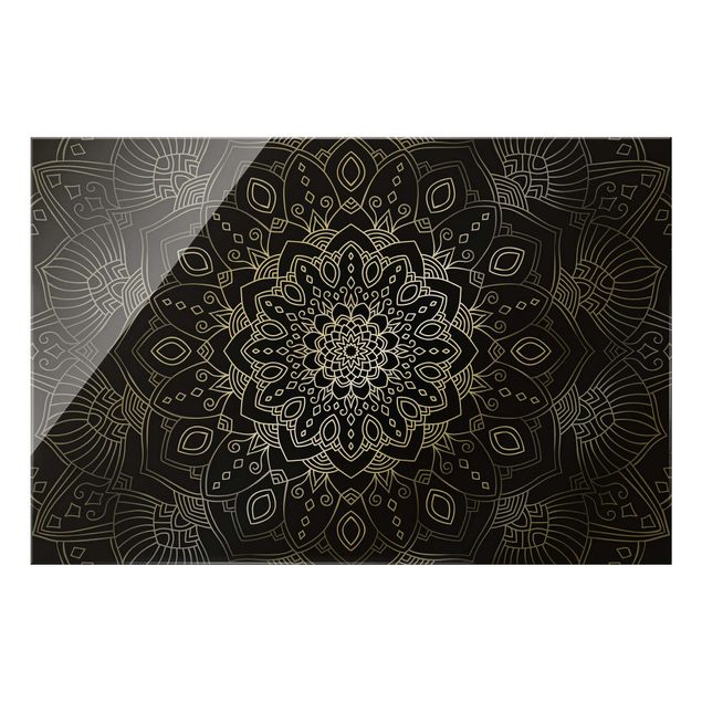 Tableaux muraux Mandala Motif floral Argent Noir