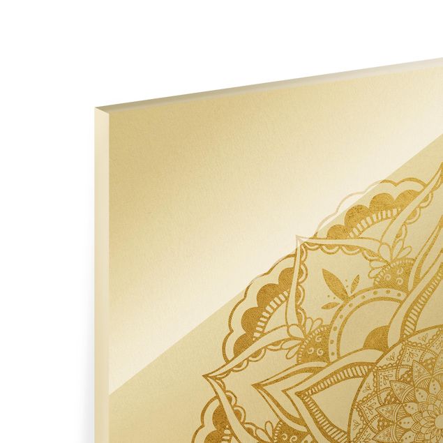 Tableaux en verre magnétique Mandala Fleur Soleil Illustration Set Or