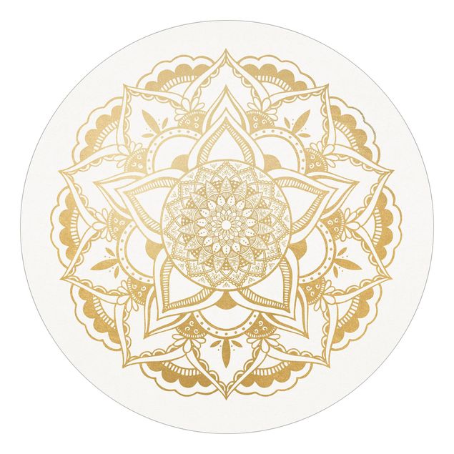 Papier peint doré Mandala Fleur Or Blanc