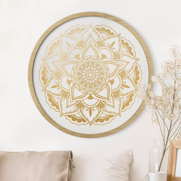 Tableaux modernes Mandala Fleur Or Blanc