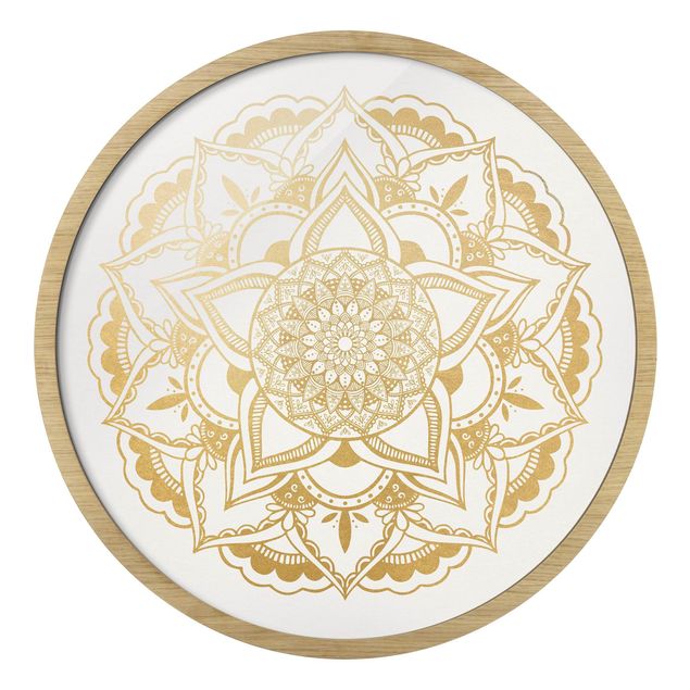 Tableaux Mandala Fleur Or Blanc