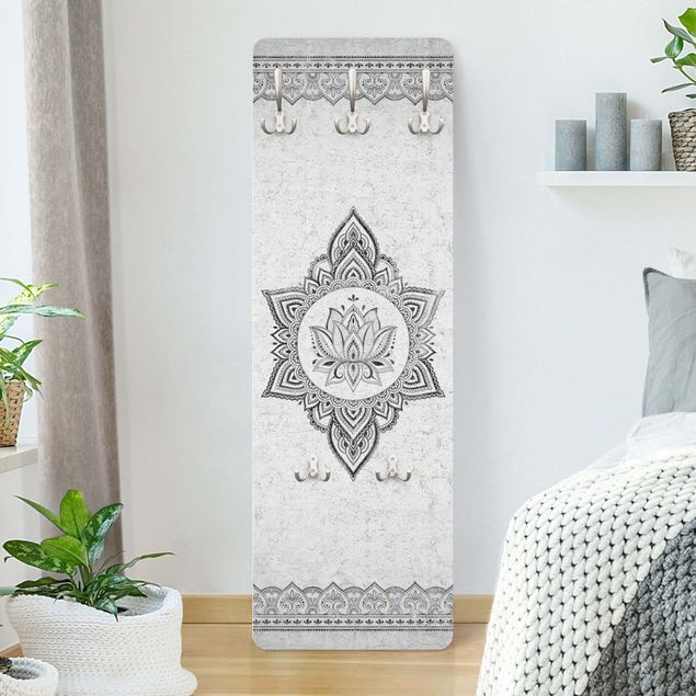 Porte-manteaux muraux avec dessins Mandala Lotus imitation béton