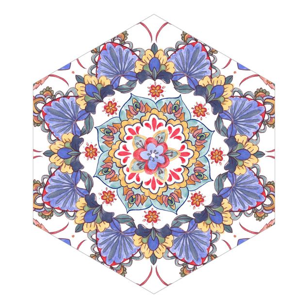 Papier peint hexagonal autocollant avec dessins - Mandala Meditation Hartha