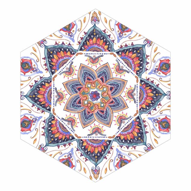 Papier peint hexagonal autocollant avec dessins - Mandala Meditation