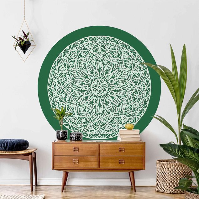 Déco mur cuisine Mandala décoratif Fond Vert