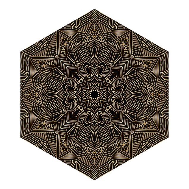tapisserie panoramique Mandala Étoile Motif Noir Or