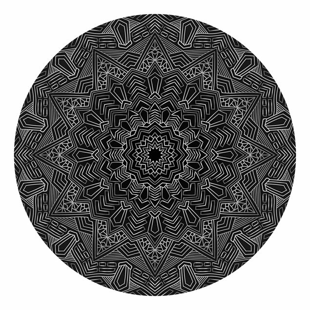 Papier peint argenté Mandala Étoile Motif Argent Noir