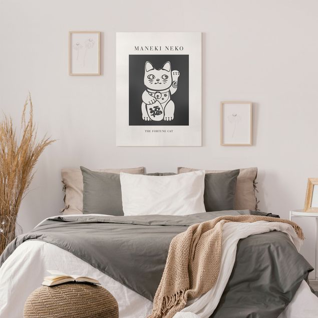 Tableaux sur toile en noir et blanc Maneki Neko - Le chat porte-bonheur