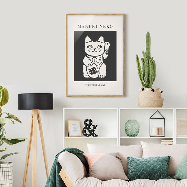 Affiches encadrées noir et blanc Maneki Neko - Le chat porte-bonheur