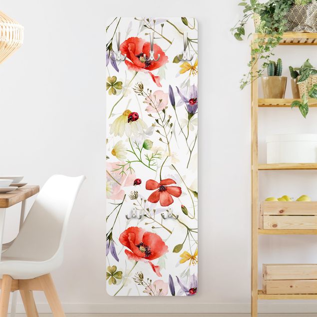 Porte-manteaux muraux avec dessins Ladybird With Poppies In Watercolour
