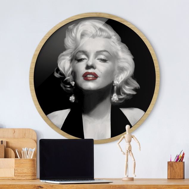 Tableaux encadrés noir et blanc Marilyn aux lèvres rouges