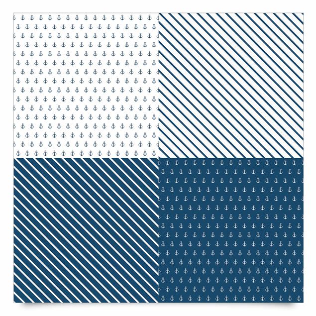 Stickers armoire Maritime Anchor Squares Set - Polar White Prussian Blue