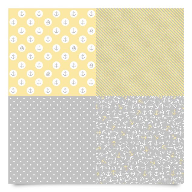 Autocollants porte Maritime Pattern Set Squares With Anchor, Stripes And Dots