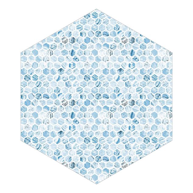 Papier peint industriel Hexagones de marbre dans les tons bleus