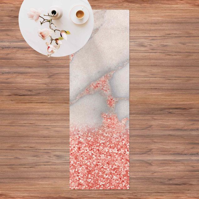 Déco murale cuisine Imitation marbre avec confetti rose clair