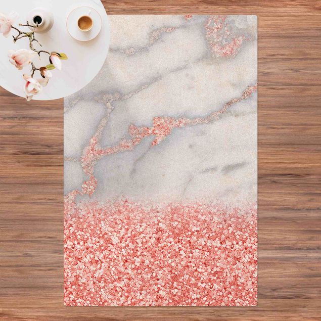 Déco mur cuisine Imitation marbre avec confetti rose clair