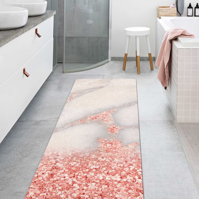 tapis salon moderne Imitation marbre avec confetti rose clair