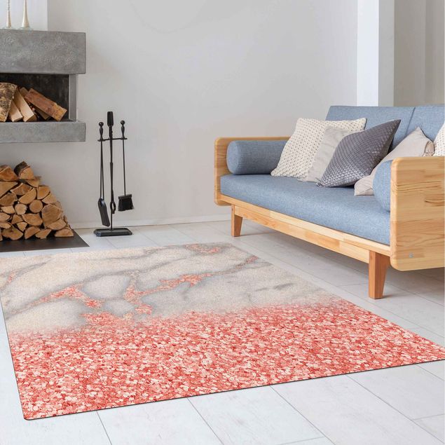 tapis salon moderne Imitation marbre avec confetti rose clair
