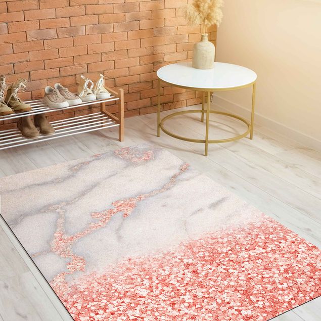 tapis contemporain Imitation marbre avec confetti rose clair