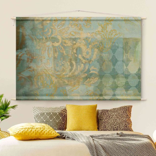 tenture vintage Moroccan Collage In Gold And Turquoise