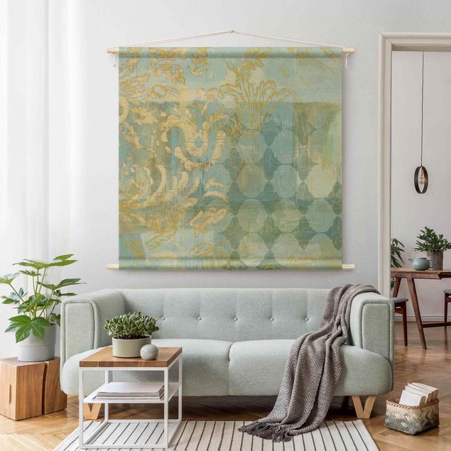 tenture murale contemporaine Moroccan Collage In Gold And Turquoise