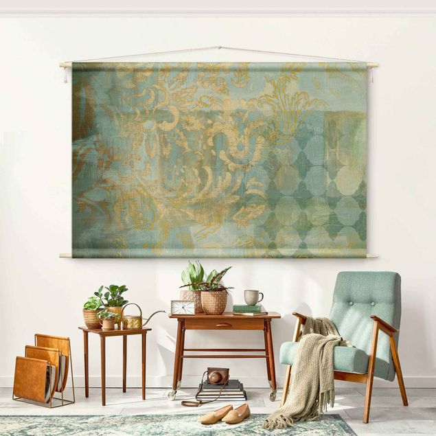 tenture murale contemporaine Moroccan Collage In Gold And Turquoise