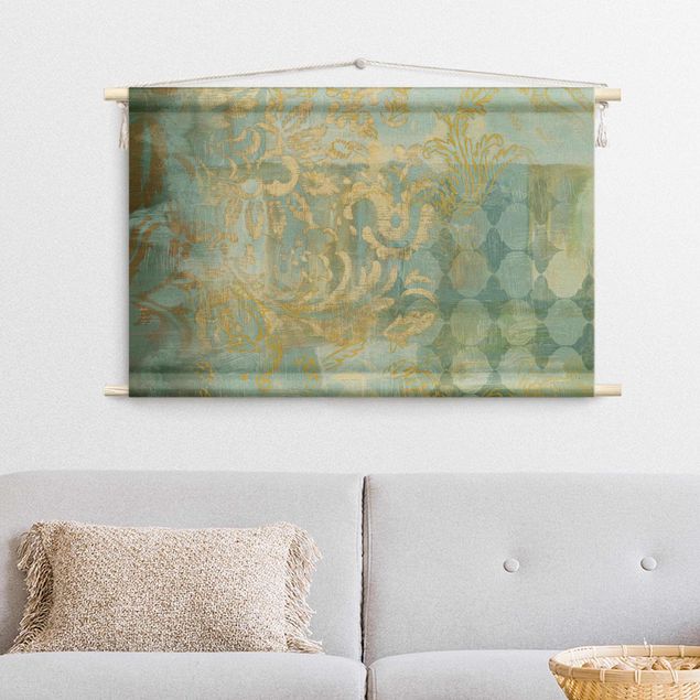 tenture xxl Moroccan Collage In Gold And Turquoise