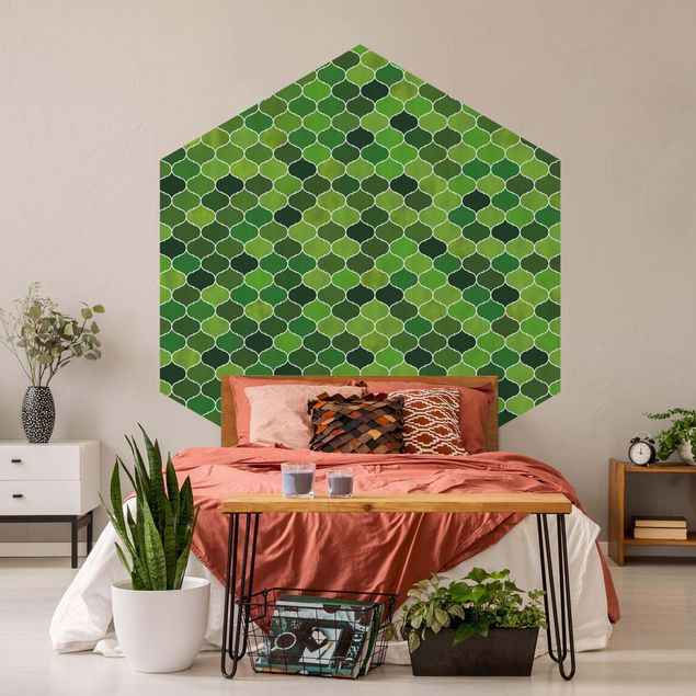 Papier peint à motifs Motif aquarelle marocain vert
