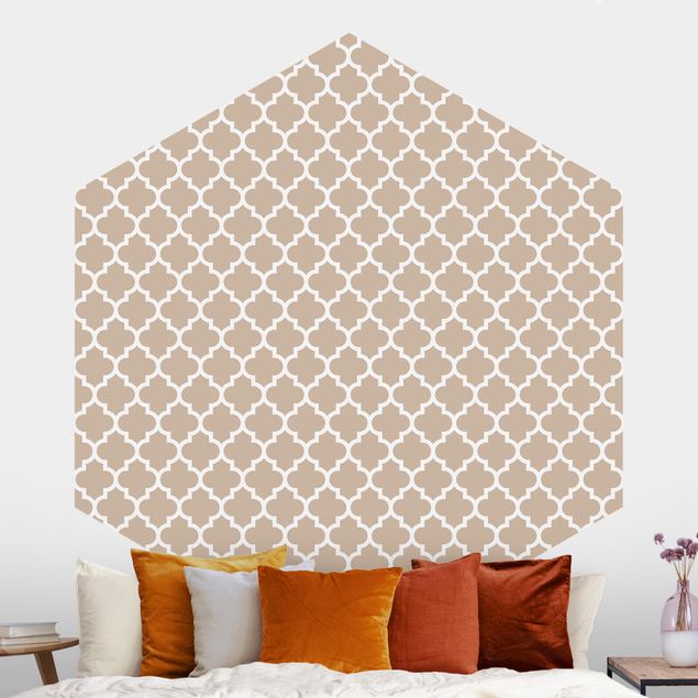 Papier peint géométrique Motif Marocain avec Ornements Devant Beige