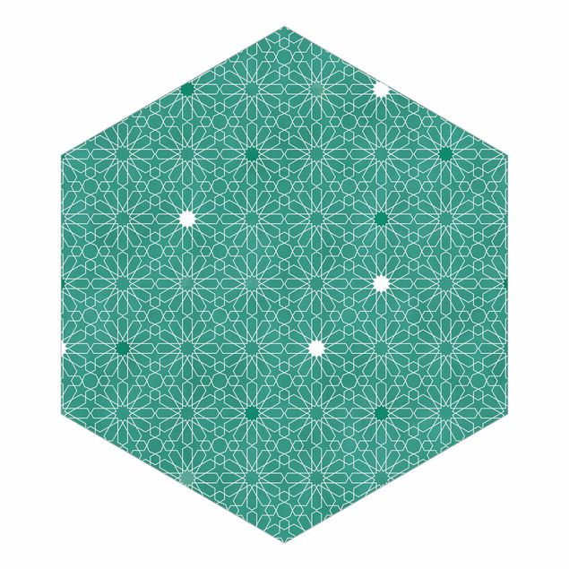 Papier peint turquoise Motif Étoiles Marocaines