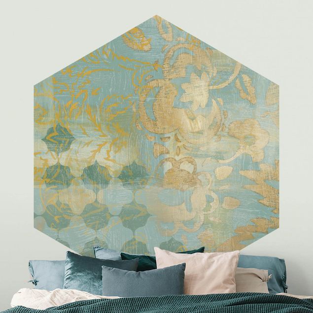 Papier peint ornement Collage marocain en or et turquoise II