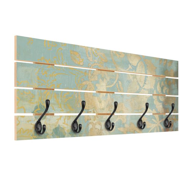 Porte-manteau en bois - Moroccan Collage In Gold And Turquoise II