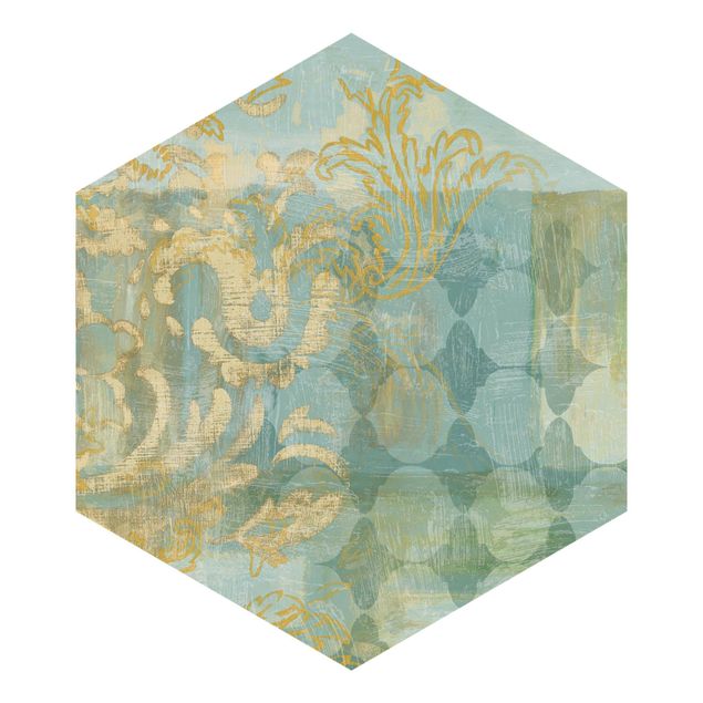 papier peint xxl Collage marocain en or et turquoise