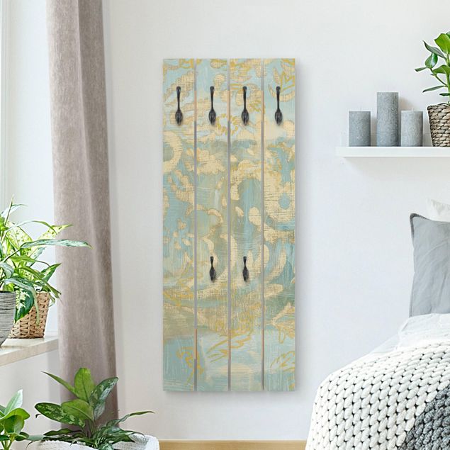 Porte-manteaux muraux avec dessins Collage marocain en or et turquoise