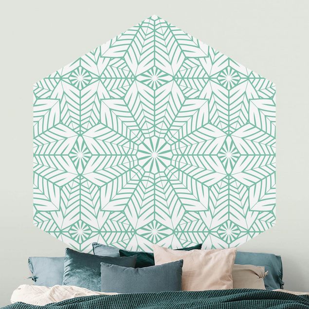Papier peint géométrique Motif de carreaux marocains XXL en turquoise