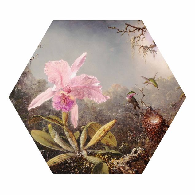 Tableau animaux Martin Johnson Heade - Orchid And Three Hummingbirds