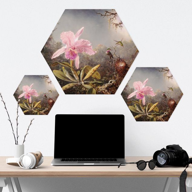 Tableau hexagonal Martin Johnson Heade - Orchid And Three Hummingbirds