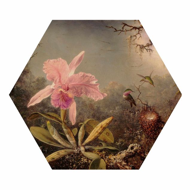 tableaux floraux Martin Johnson Heade - Orchid And Three Hummingbirds