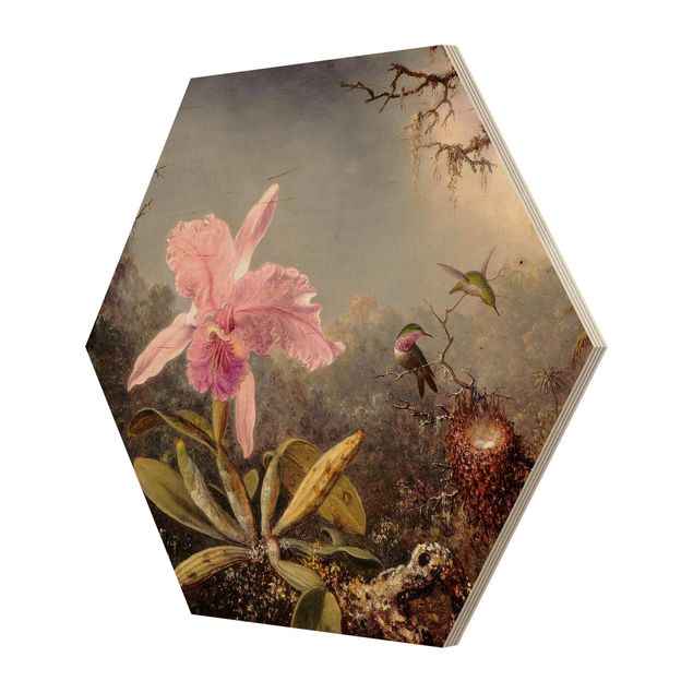 Tableau couleur rose Martin Johnson Heade - Orchid And Three Hummingbirds