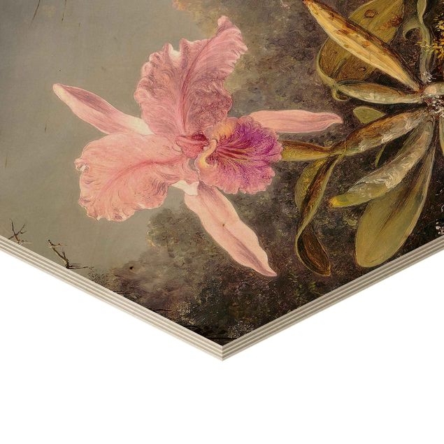 Impression sur bois Martin Johnson Heade - Orchid And Three Hummingbirds
