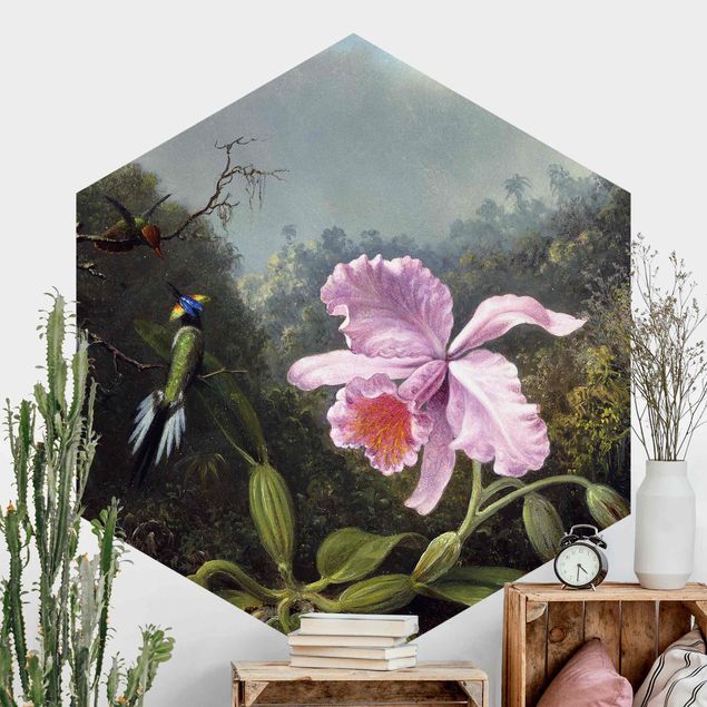 Décorations cuisine Martin Johnson Heade - Nature morte avec une orchidée et un couple de colibris