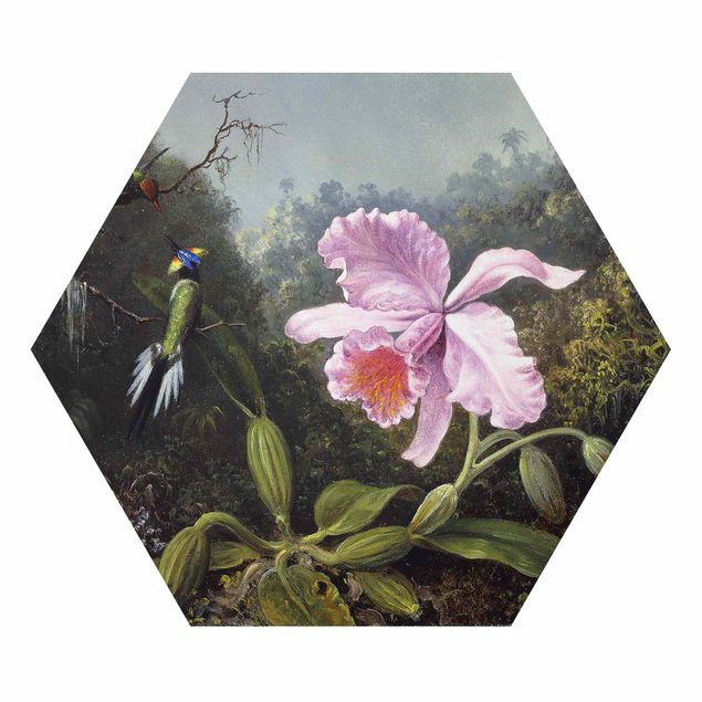 Tableaux fleurs Martin Johnson Heade - Still Life With An Orchid And A Pair Of Hummingbirds