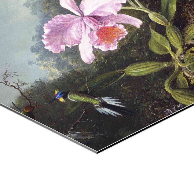 Tableaux verts Martin Johnson Heade - Still Life With An Orchid And A Pair Of Hummingbirds