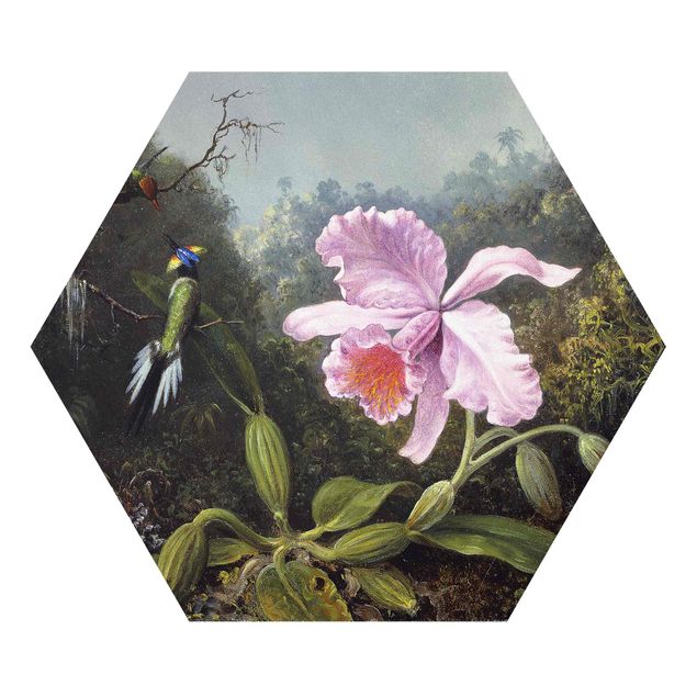 tableaux floraux Martin Johnson Heade - Still Life With An Orchid And A Pair Of Hummingbirds
