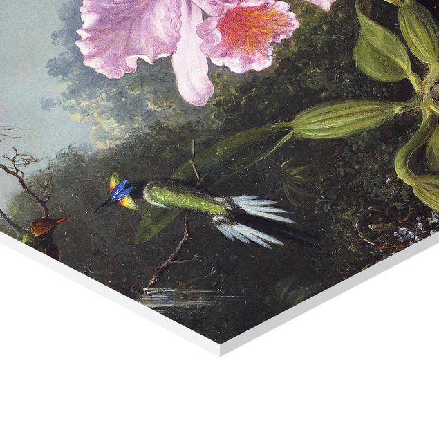 Tableau couleur vert Martin Johnson Heade - Still Life With An Orchid And A Pair Of Hummingbirds