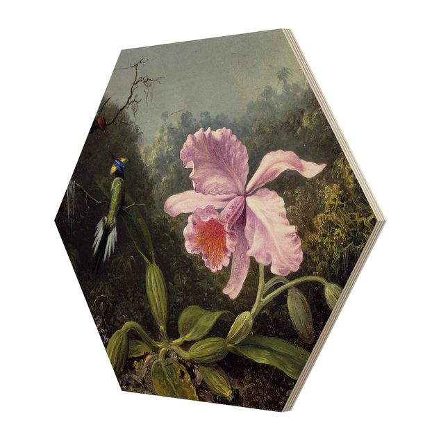 tableaux floraux Martin Johnson Heade - Still Life With An Orchid And A Pair Of Hummingbirds